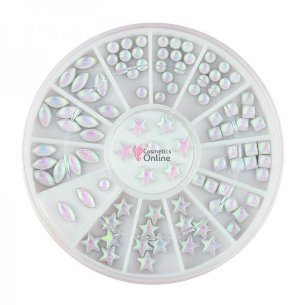 Carusel 3D pentru unghii C039 metalic Alb cu Reflexii 200 buc 3-4mm